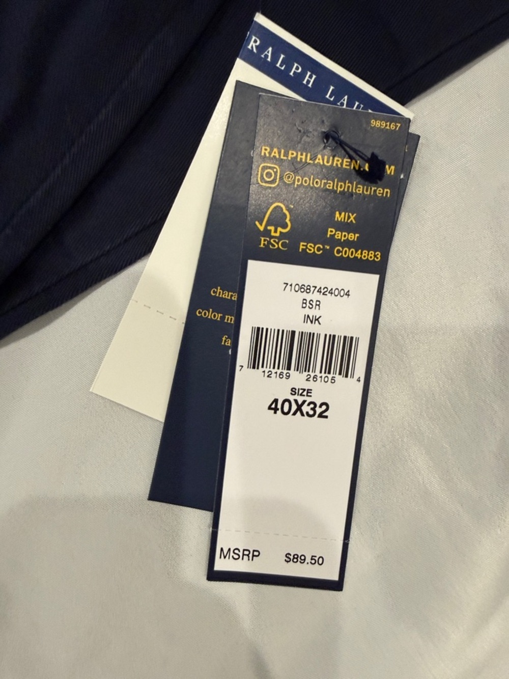 NWT Polo by Ralph Lauren Men's Stretch Straight Dark Navy Chino Pants—40x32 - Picture 10 of 10